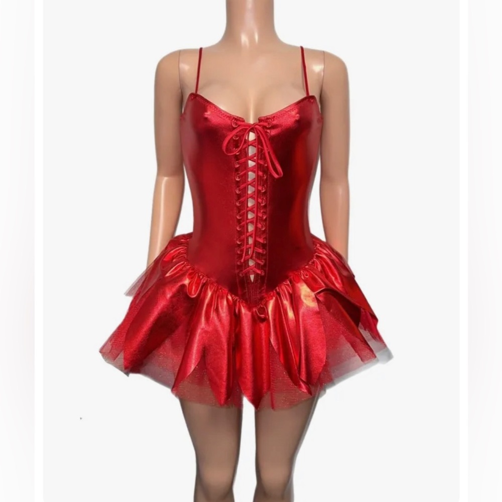 Trashy Lingerie Shiny Red Lace Up Devil Costume New M Halloween